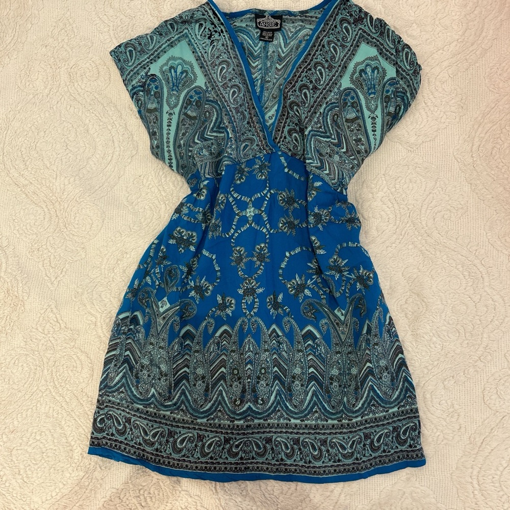 Angie Blue and Teal Paisley Mini Dress